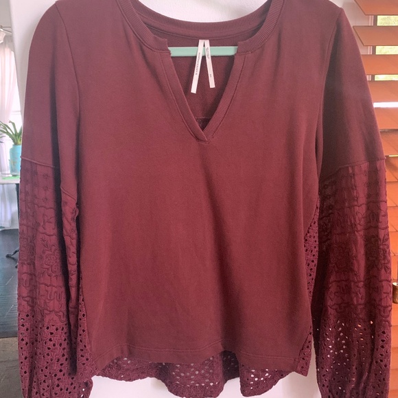 Anthropologie Top w/Lace Puff Sleeves and Back - Picture 3 of 13